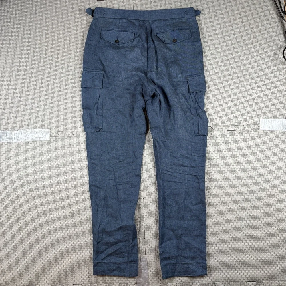 Banana Republic 100% Linen Cargo Pants Men 32x31 Blue Adjustable Waist Light NEW